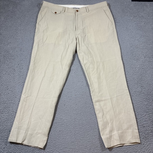 Polo Ralph Lauren Men 36x31 Classic Fit Linen Silk Beige Tan Dress Trousers Pant - Picture 1 of 11